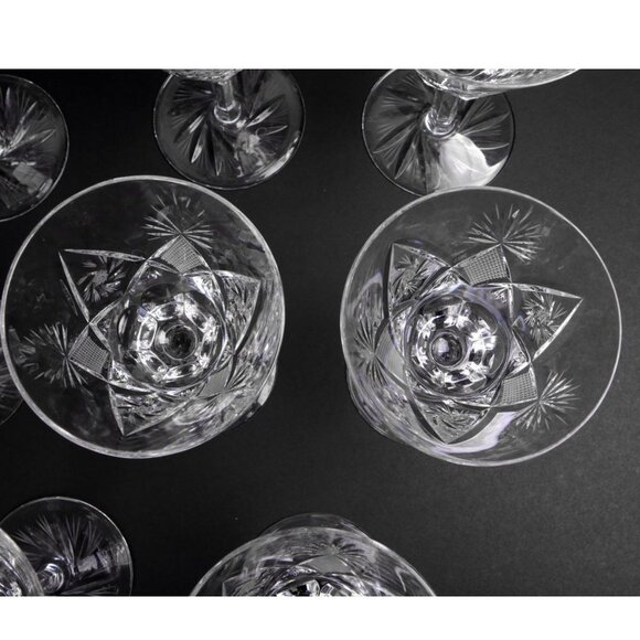 W J Hughes Crystal Janessa Water or Wine Glasses, Cut Star/Pinwheel /Fan Set 11 - Picture 13 of 13